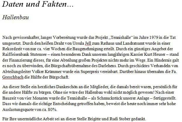 Zeitdokument mit Informationen und Hintergründen zum Hallenbau.