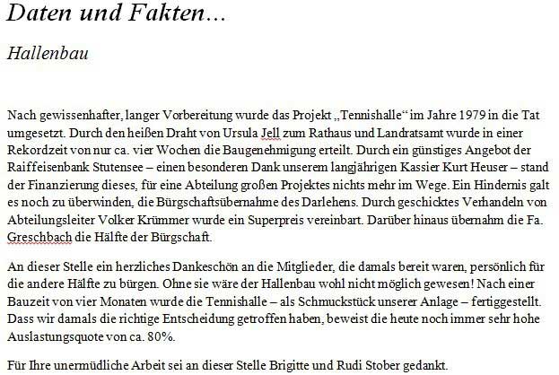 Zeitdokument mit Informationen und Hintergründen zum Hallenbau.
